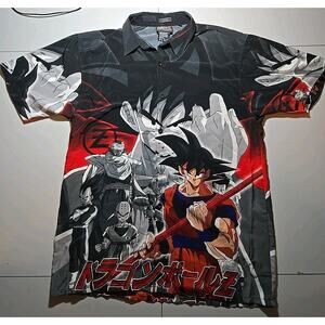 Vintage Dragon Ball Z Shirt Button Up Goku Sz XL 2002 Y2K Anime Rare